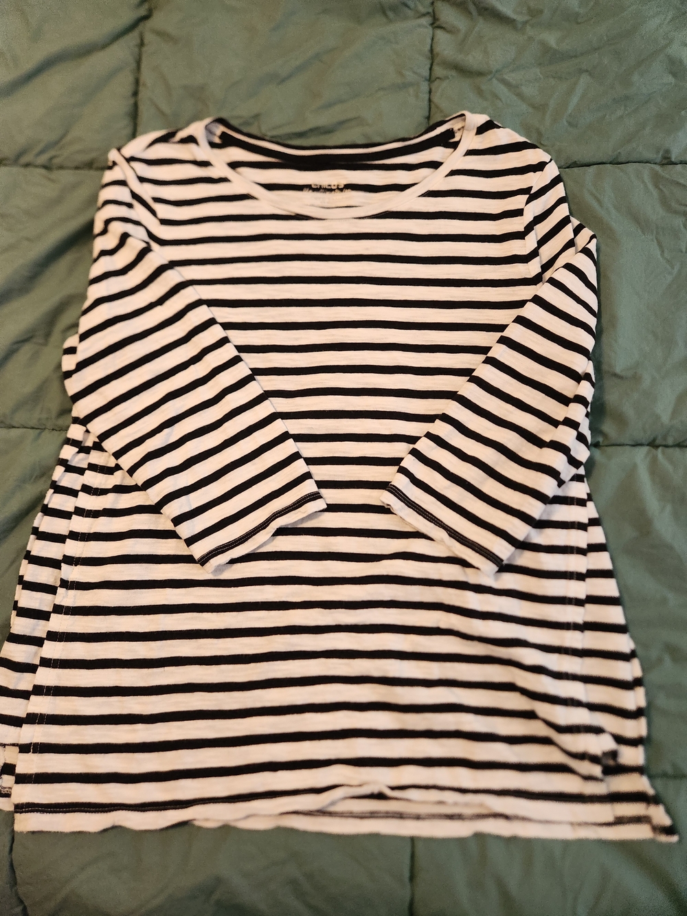 Chico's Black and White Striped Long Sleeve Tee